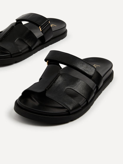 Emmy Black Faux Leather Sandals