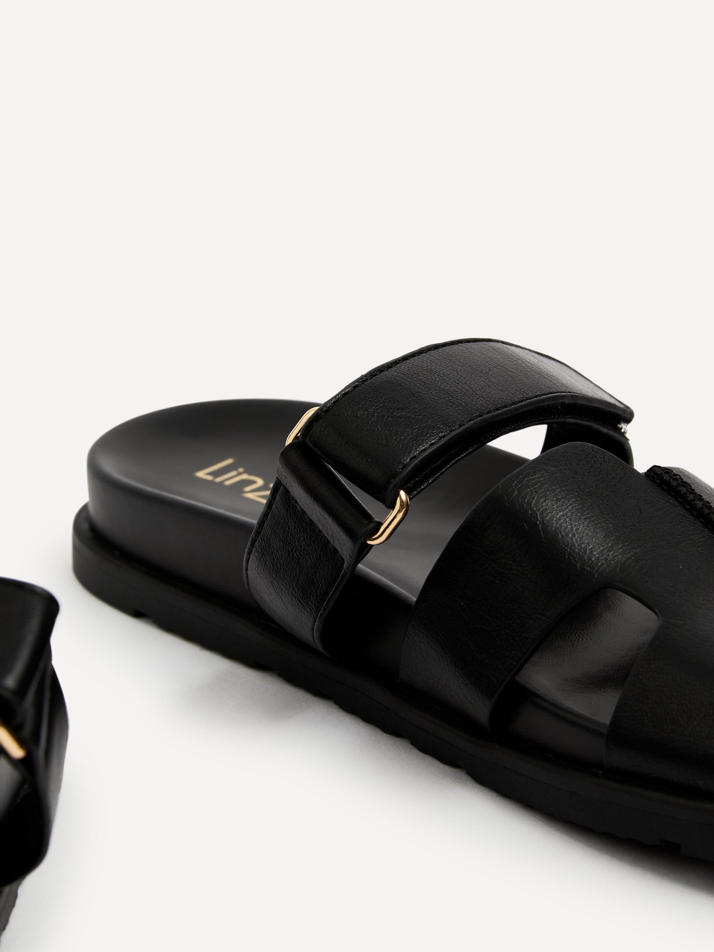 Emmy Black Faux Leather Sandals