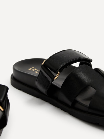 Emmy Black Faux Leather Sandals