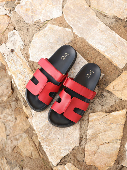 Emmy Red Faux Leather Sandals