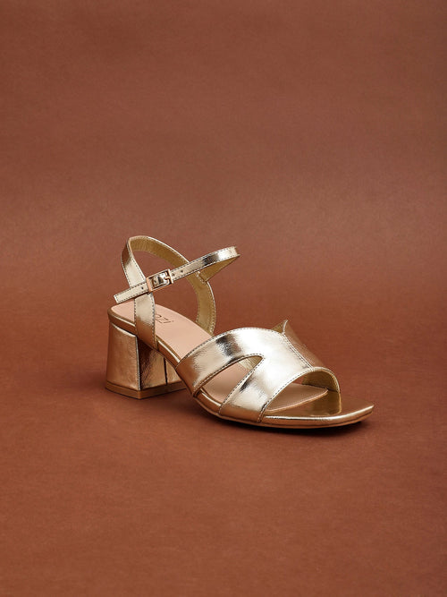 Empire Wide Fit Gold Block Heels