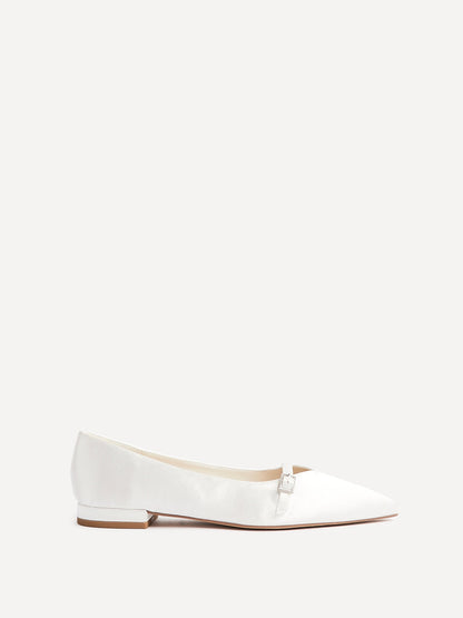 Engaged Bridal Ivory Satin Ballet Flats