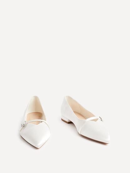 Engaged Bridal Ivory Satin Ballet Flats