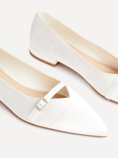 Engaged Bridal Ivory Satin Ballet Flats