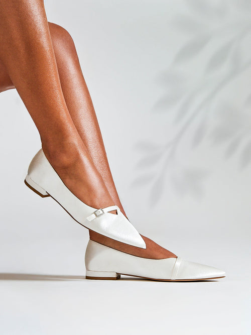 Engaged Bridal Ivory Satin Ballet Flats
