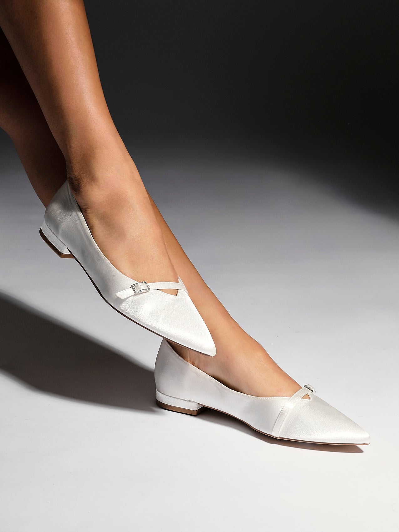 Engaged Bridal Ivory Satin Ballet Flats