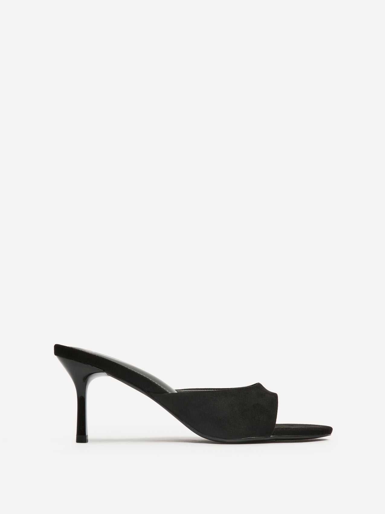 Erin Black Faux Suede Mule Heels