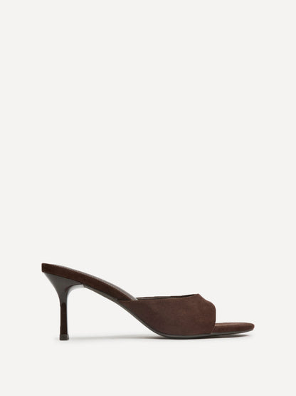 Erin Brown Faux Suede Mule Heels