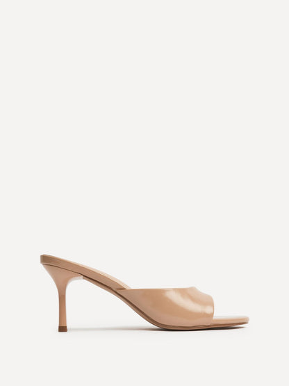 Erin Mocha Faux Leather Mule Heels