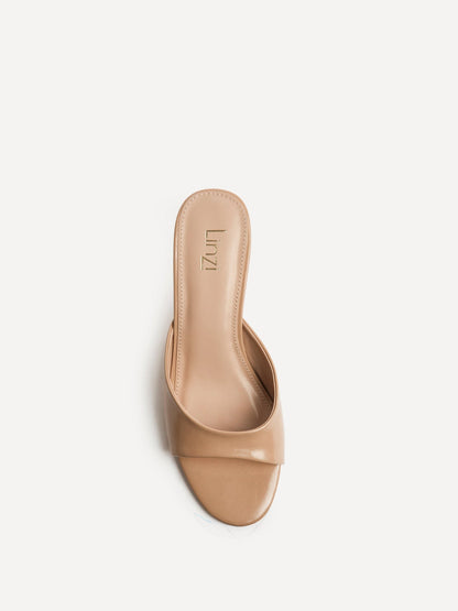 Erin Mocha Faux Leather Mule Heels