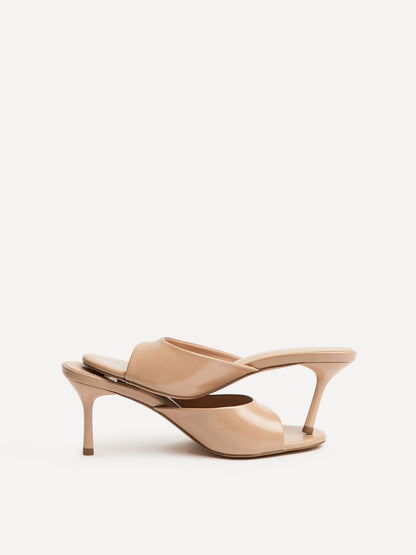 Erin Mocha Faux Leather Mule Heels