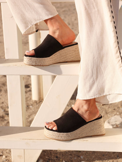 Espresso Black Espadrille Mule Wedges