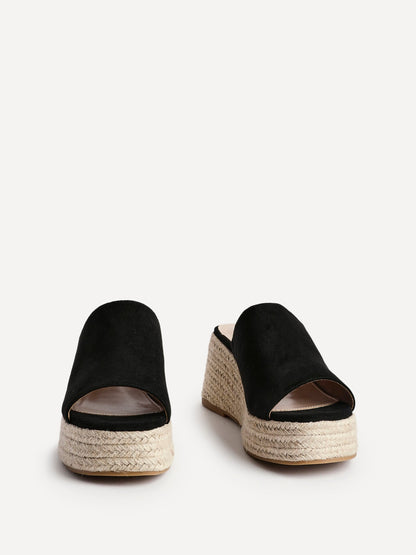 Espresso Black Espadrille Mule Wedges