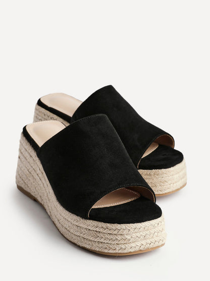 Espresso Black Espadrille Mule Wedges