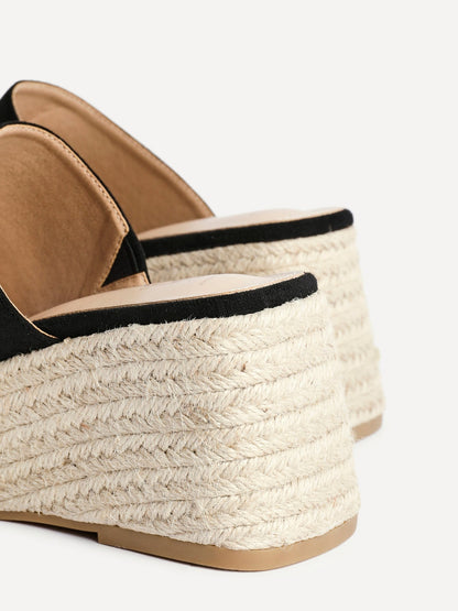 Espresso Black Espadrille Mule Wedges