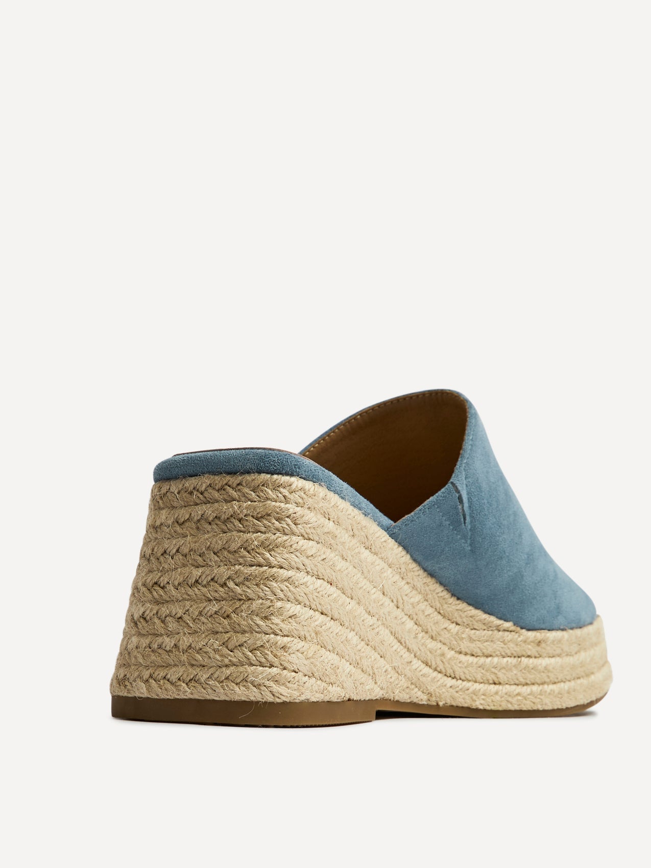 Espresso Pale Blue Faux Suede Espadrille Mule Wedges