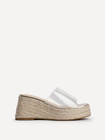 Espresso Perspex Espadrille Mule Wedges