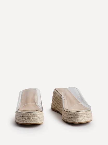 Espresso Perspex Espadrille Mule Wedges
