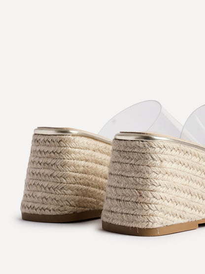 Espresso Perspex Espadrille Mule Wedges