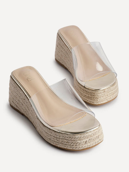 Espresso Perspex Espadrille Mule Wedges