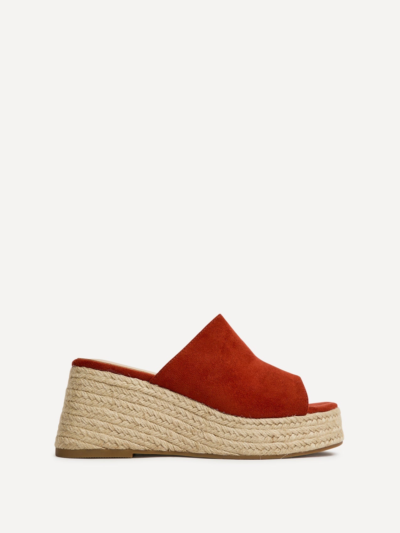 Espresso Rust Faux Suede Espadrille Mule Wedges