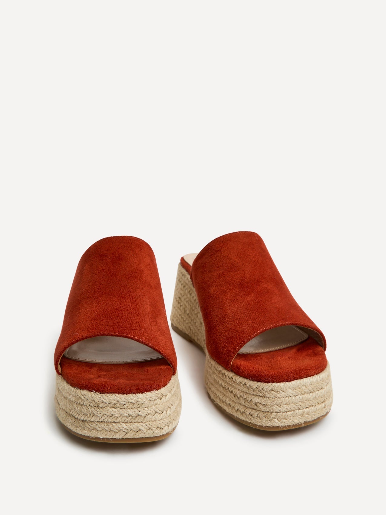 Espresso Rust Faux Suede Espadrille Mule Wedges