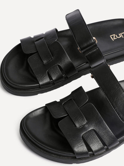 Essential Black Faux Leather Sandals