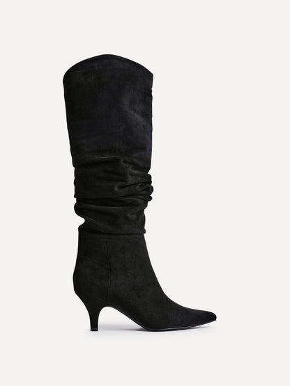 Esteem Black Kitten Heel Long Boots