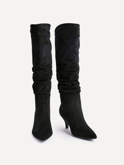 Esteem Black Kitten Heel Long Boots