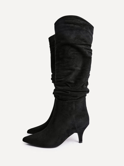 Esteem Black Kitten Heel Long Boots