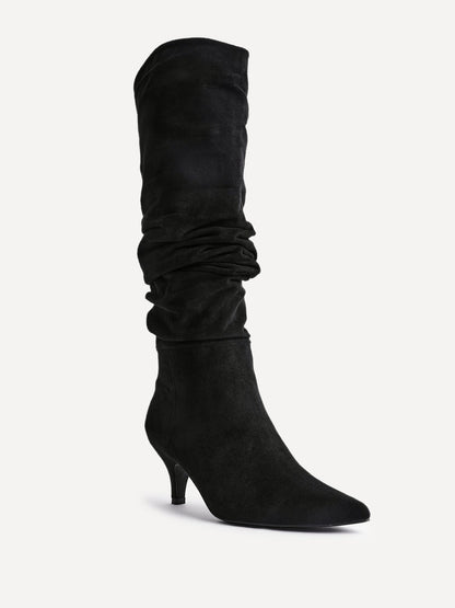 Esteem Black Kitten Heel Long Boots