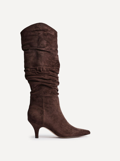 Esteem Brown Kitten Heel Long Boots