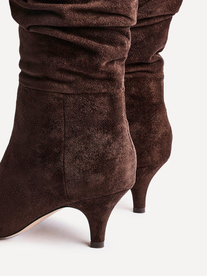 Esteem Brown Kitten Heel Long Boots