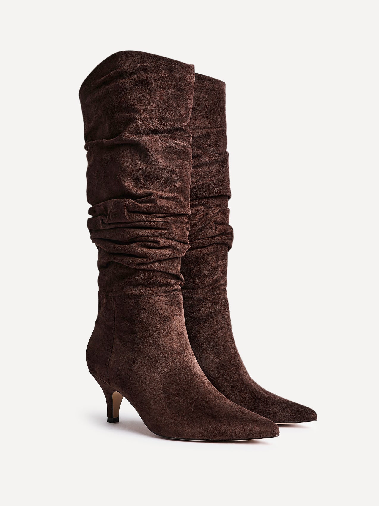 Esteem Brown Kitten Heel Long Boots
