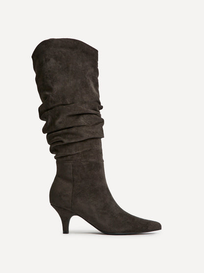 Esteem Grey Kitten Heel Long Boots