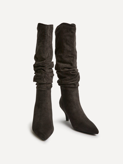 Esteem Grey Kitten Heel Long Boots