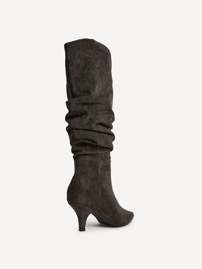 Esteem Grey Kitten Heel Long Boots