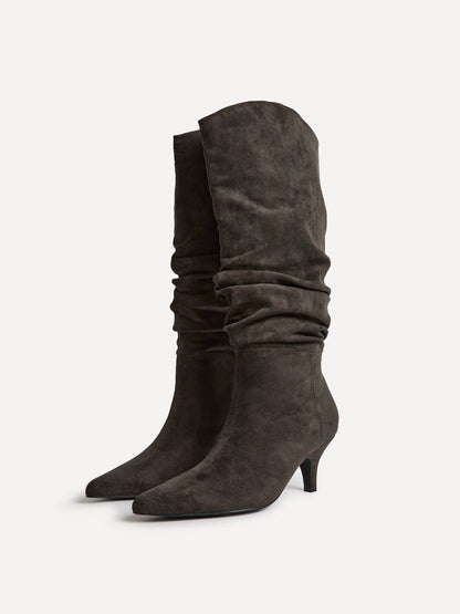 Esteem Grey Kitten Heel Long Boots