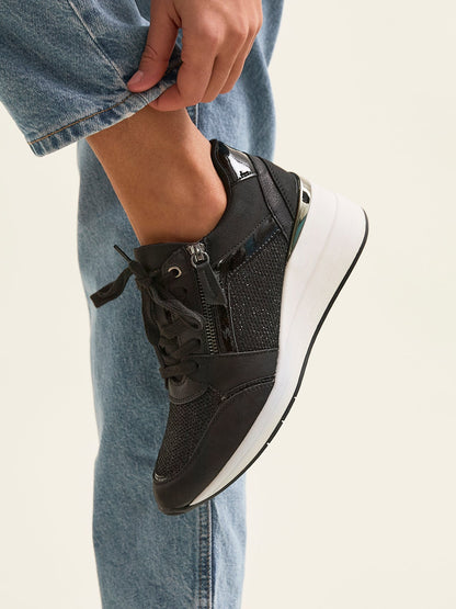 Everett Black Glitter Wedged Trainers