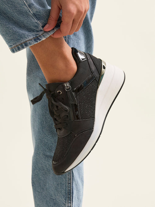 Everett Black Glitter Wedged Trainers