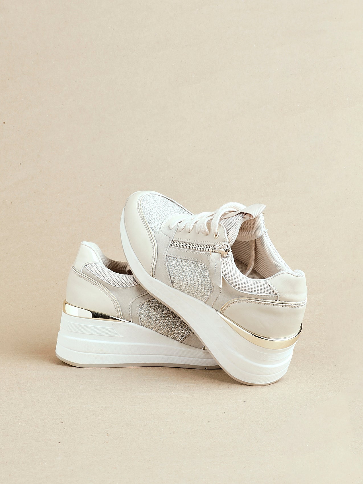 Everett Gold & Nude Wedged Trainers