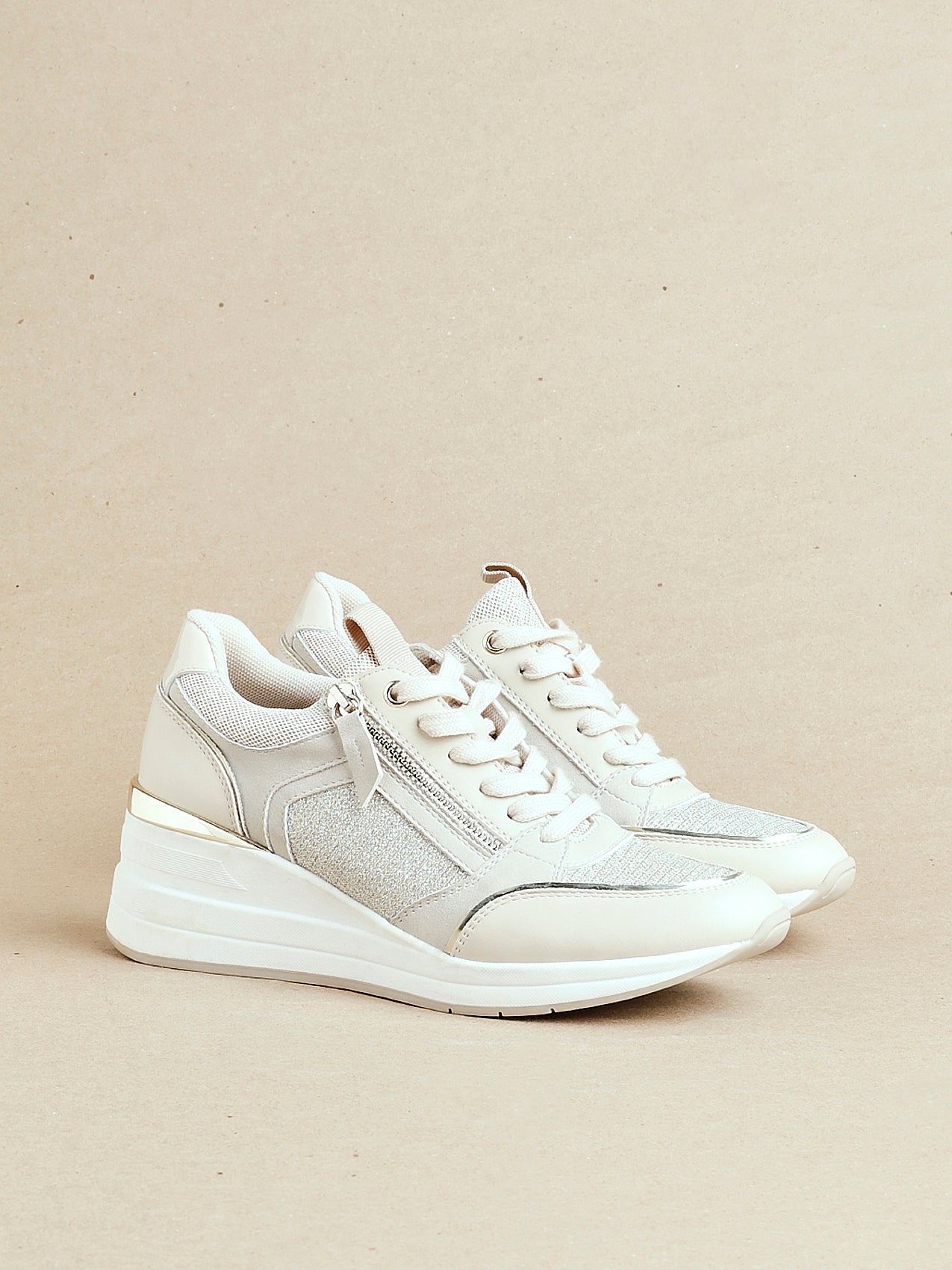 Everett Gold & Nude Wedged Trainers