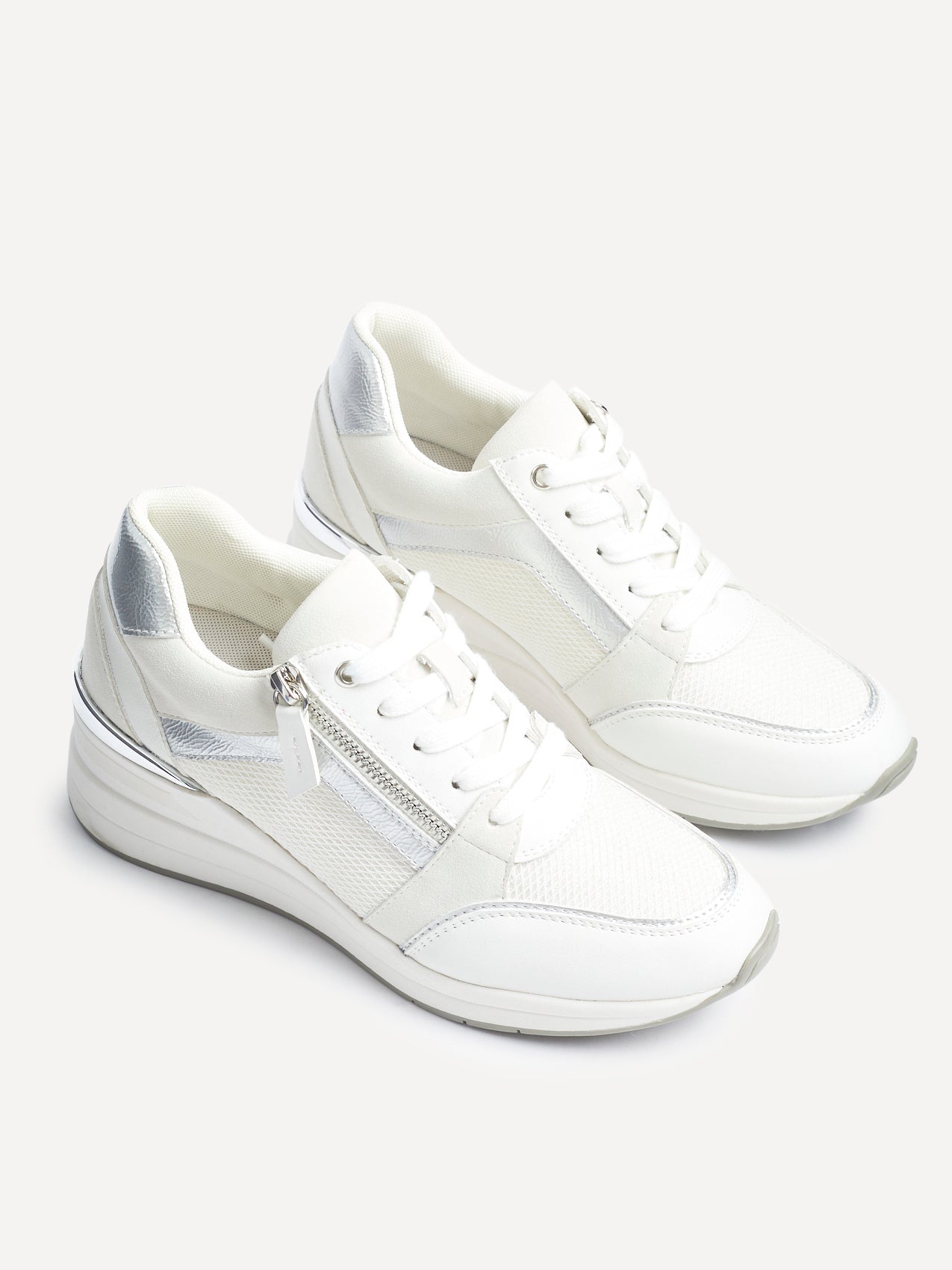 Everett White & Silver Wedged Trainers