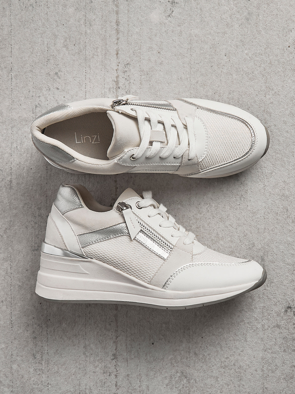 Everett White & Silver Wedged Trainers