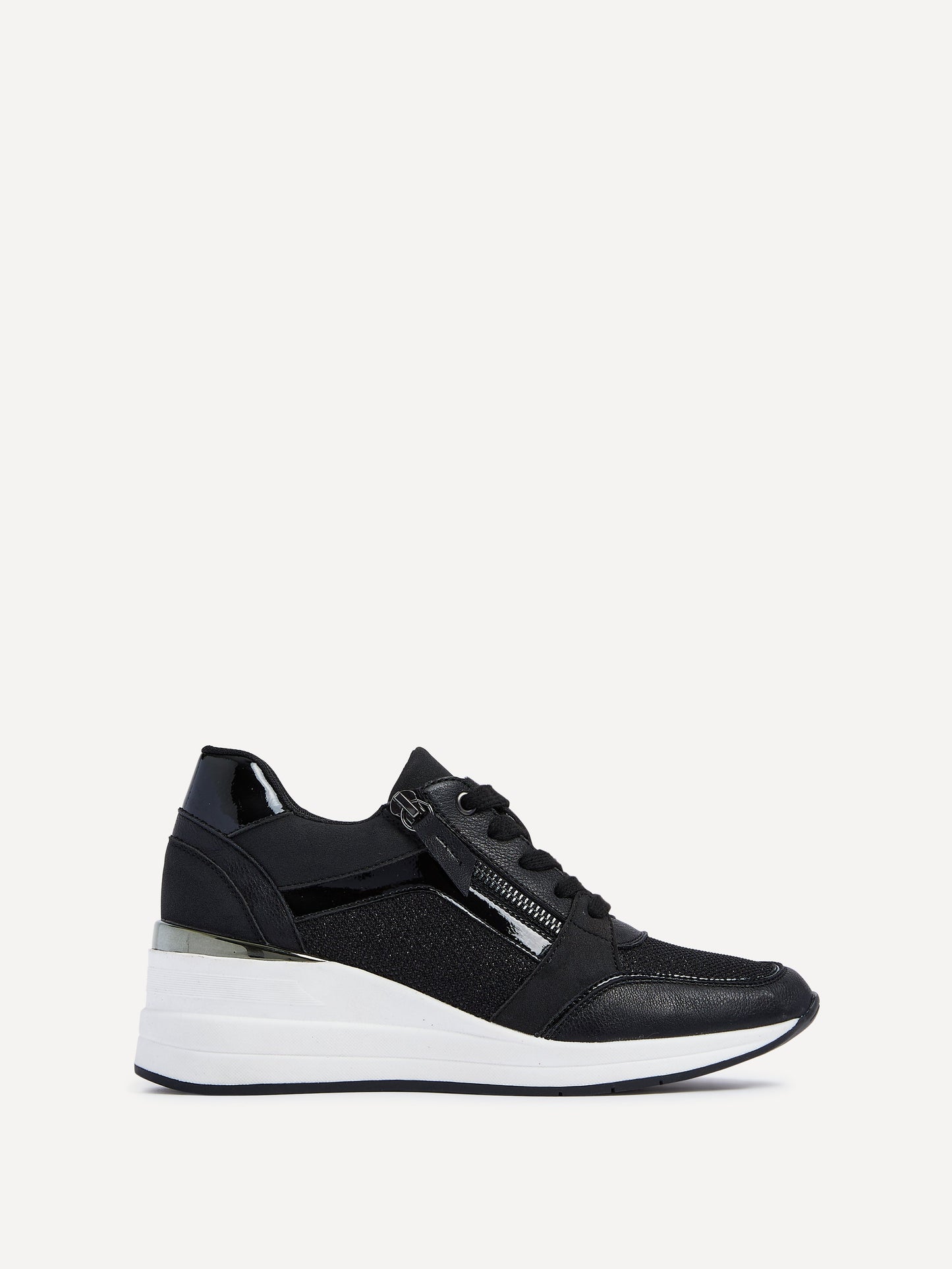Everett Black Glitter Wedged Trainers