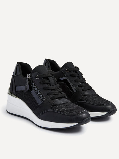 Everett Black Glitter Wedged Trainers