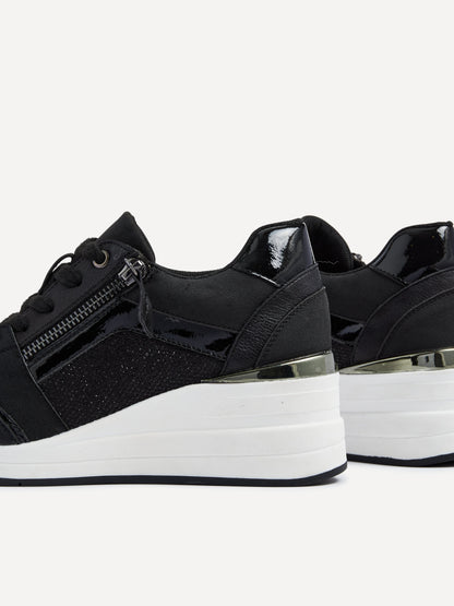 Everett Black Glitter Wedged Trainers
