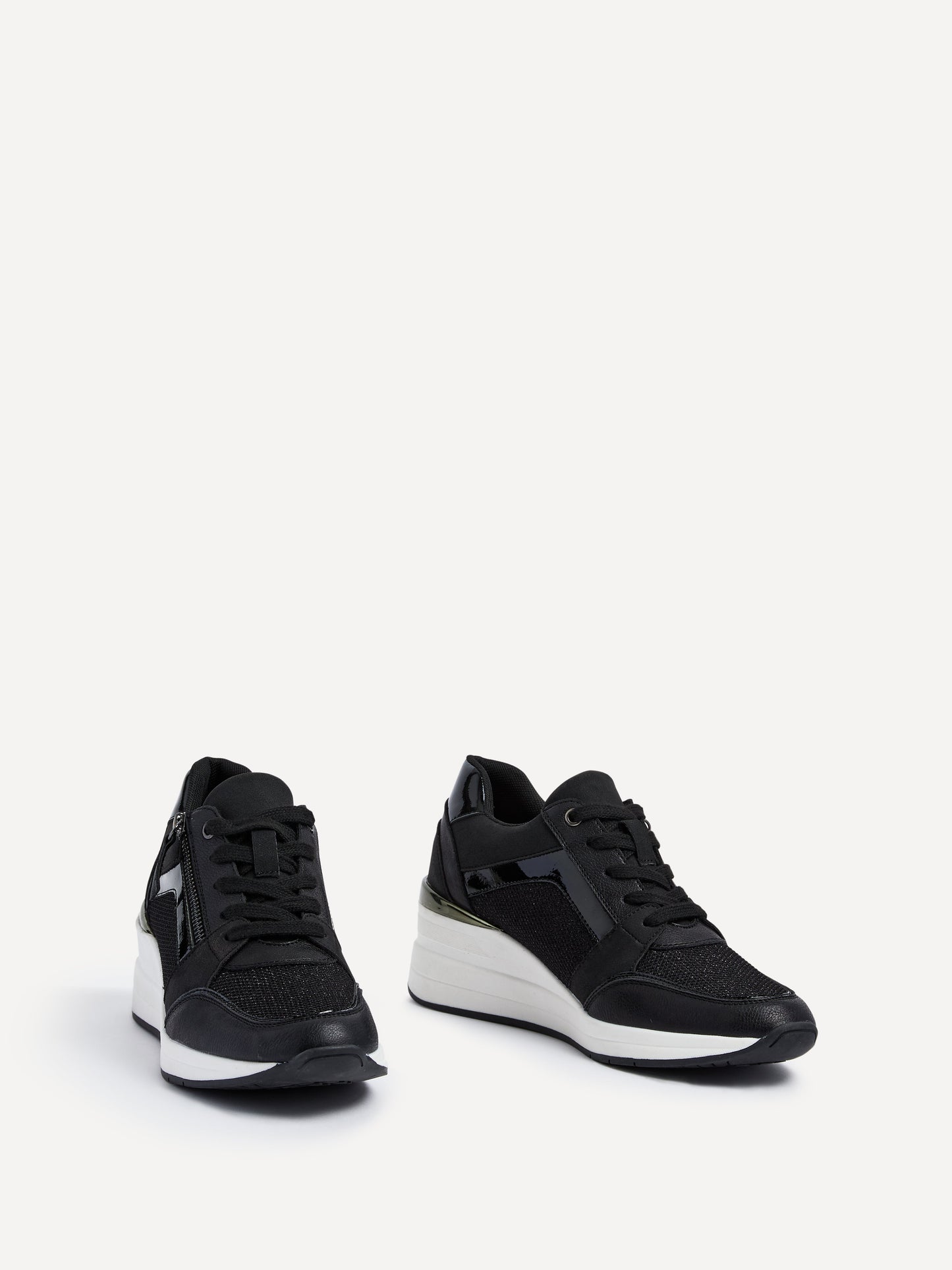 Everett Black Glitter Wedged Trainers