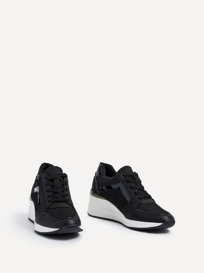Everett Black Glitter Wedged Trainers