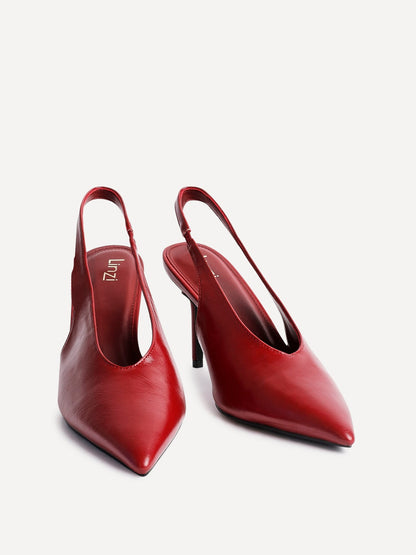 Evoke Red Faux Leather Sling Back Court Heels